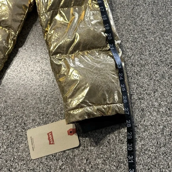 Levi's Puffer Jacket Men's L Gold Bandana Paisley Quilted Hooded X2814 $225 - Picture 14 of 14